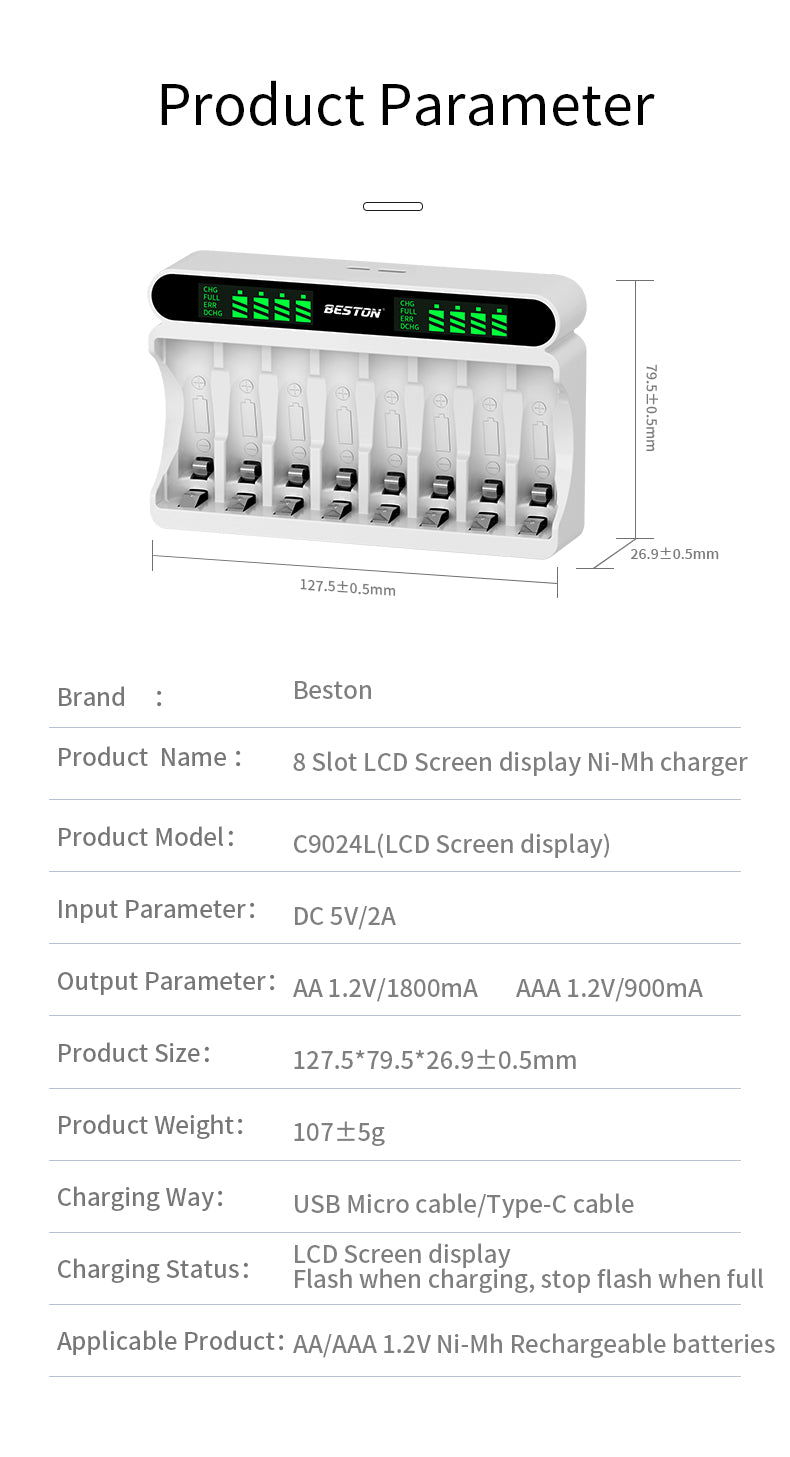 Beston - AA/AAA 1.2V (Ni-MH) 鎳氫電池 8位充電器 C9024