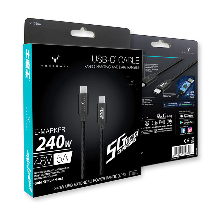 牛魔王 - VF550C 240W USB-C 筆電 快速數據充電線