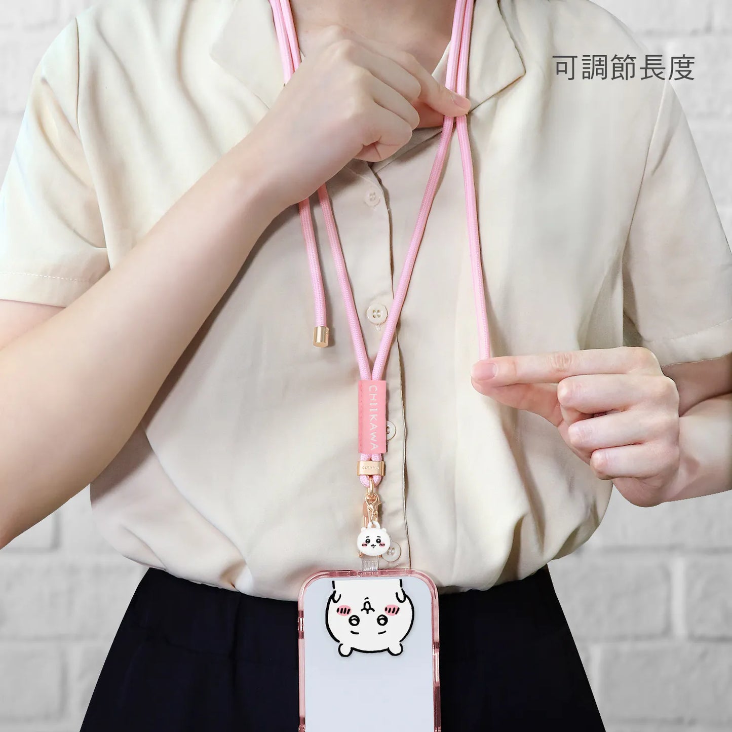 Garmma - Chiikawa 吉伊卡哇 公仔吊飾扣環長背帶(160cm) - (粉紅色) Chiikawa / ちいかわ