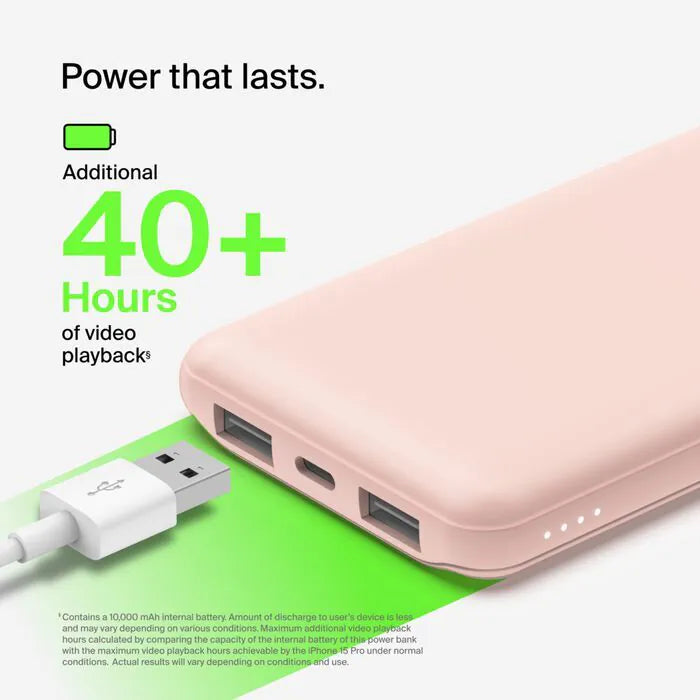Belkin - BoostCharge 10K 便攜式行動電源 (粉紅色) 充電寶 尿袋 CCC認証