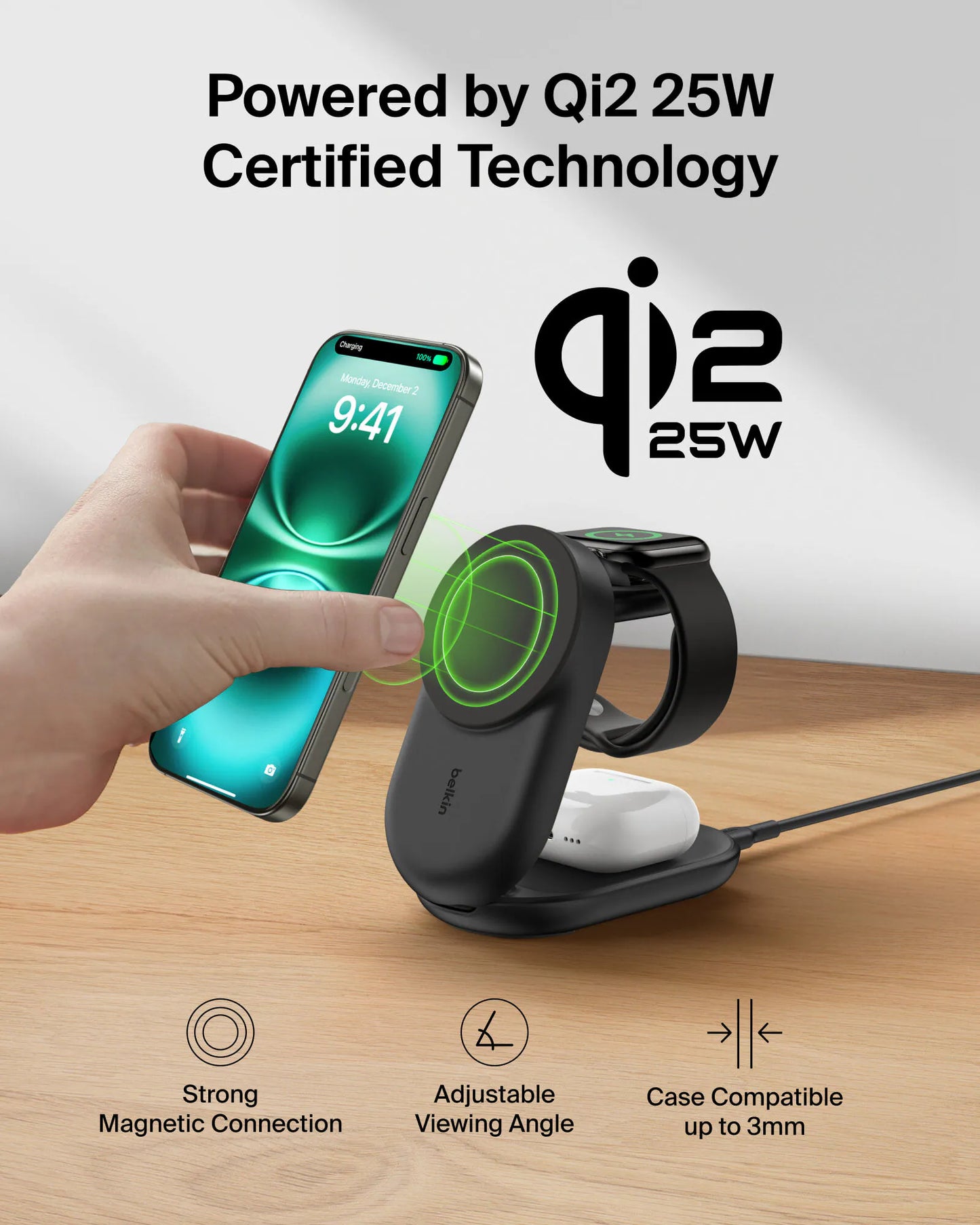 Belkin - UltraCharge Qi2 3合1 可折疊磁吸充電器 25W (附送45W充電器)