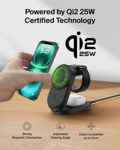 Belkin - UltraCharge Qi2 3合1 可折疊磁吸充電器 25W (附送45W充電器)