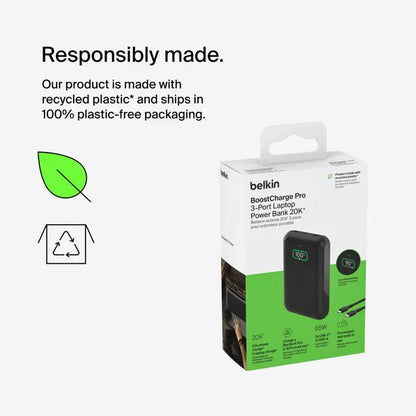 Belkin - BoostCharge Pro 筆記型電腦行動電源 (65W/20K /3連接埠 )
