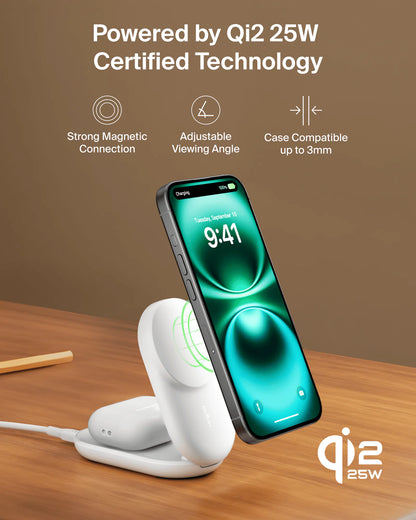 Belkin - UltraCharge Qi2 2合1 可折疊磁吸充電器 25W (附送45W充電器)