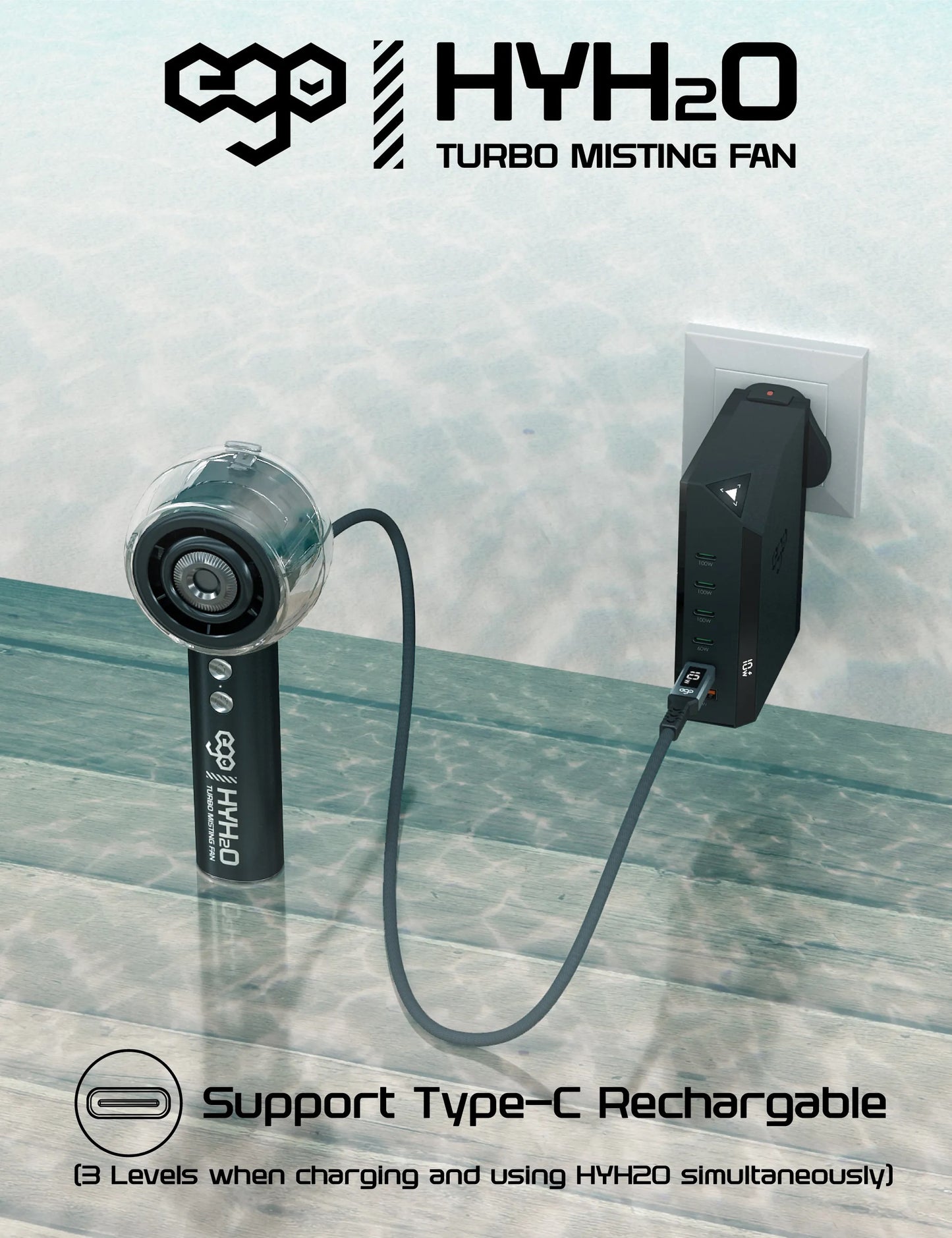 EGO HyH2O 噴霧 水冷 手提風扇 (粉紅色)