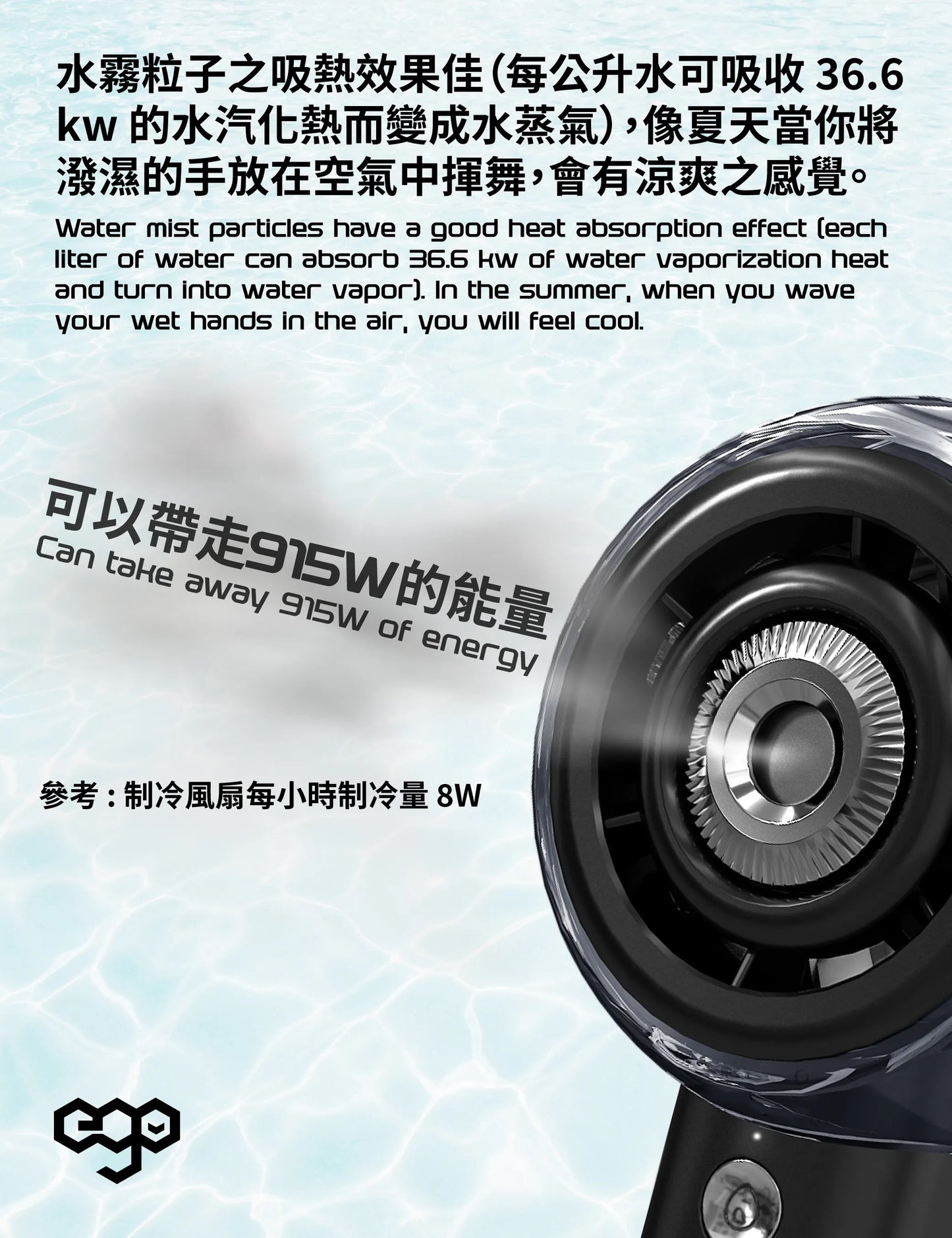 EGO HyH2O 噴霧 水冷 手提風扇 (粉紅色)