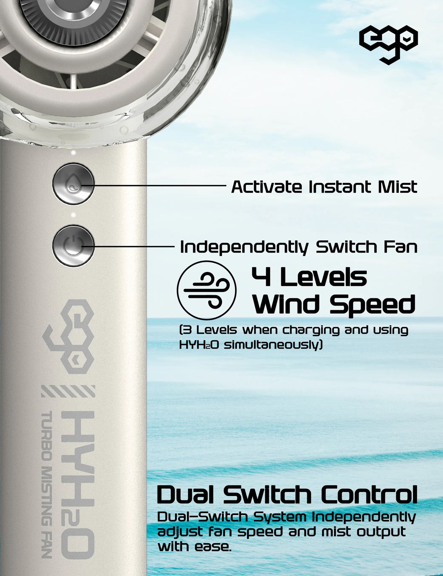 EGO HyH2O 噴霧 水冷 手提風扇 (粉紅色)