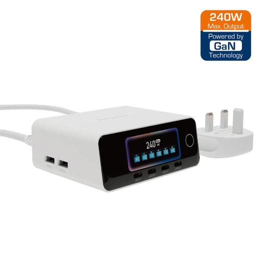 First Champion - GaN 240W 智能顯示 桌上 6位USB 快速充電器 UPCT240PD4C2A - with USB-C & USB-A