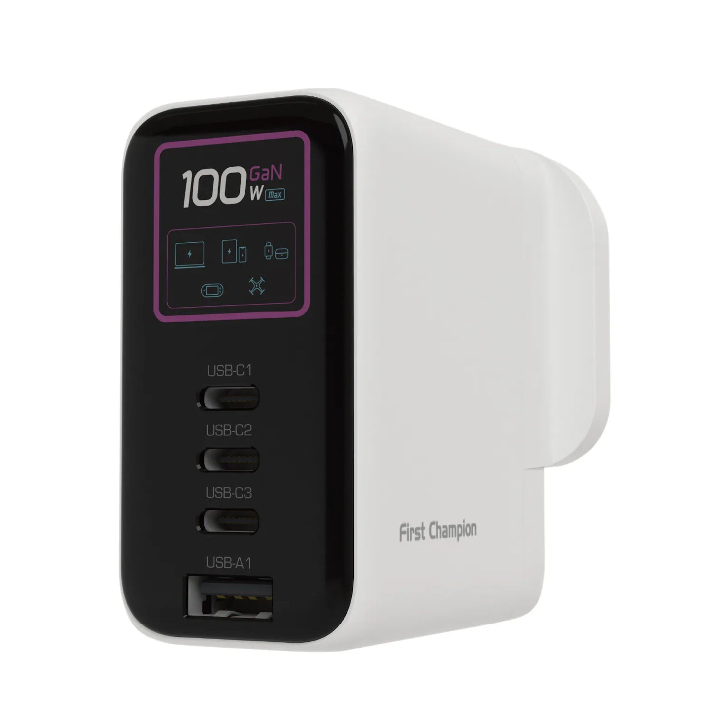 First Champion - Gan 100W 智能顯示 4位USB 充電器  UWCT4100PD3C - with USB-C & USB-A