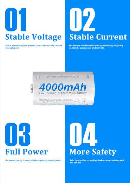 Beston - C型 1.2V 4000mAh 鎳氫充電池 (兩粒裝) C電 中電 R14