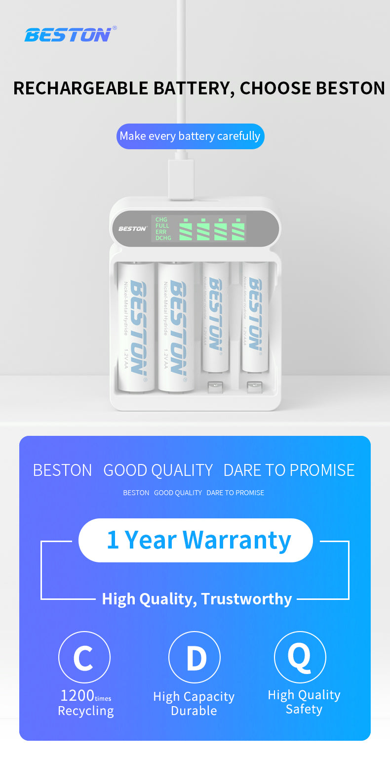 Beston - AA 1.2V 3000mAh 鎳氫(Ni-MH)充電池 (4粒裝) 連充電器