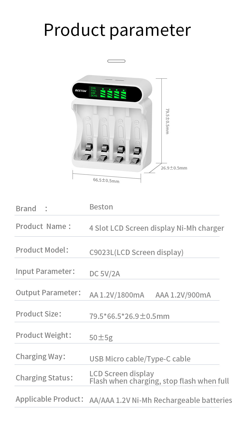 Beston - AAA 1.2V 1300mAh (Ni-MH) 鎳氫充電池 (4粒裝) 連充電器 AAA / 3A / 7號充電池