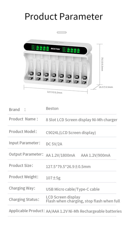 Beston - AA/AAA 1.2V (Ni-MH) 鎳氫電池 8位充電器 C9024