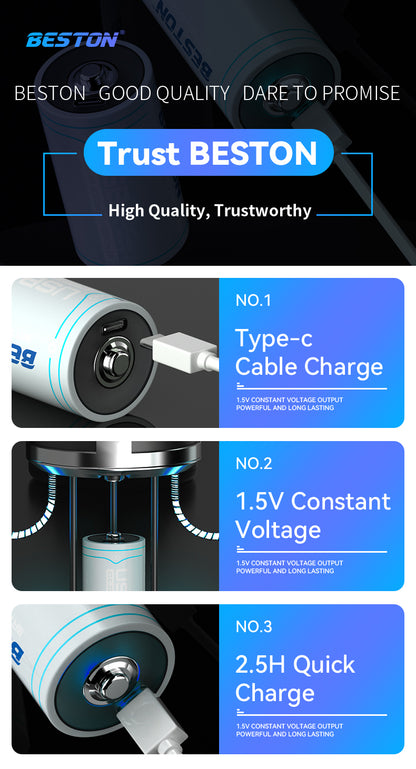 Beston - 恆壓1.5V C型USB-C 充電池 (1粒裝) 3500mWh 中電 鋰電池