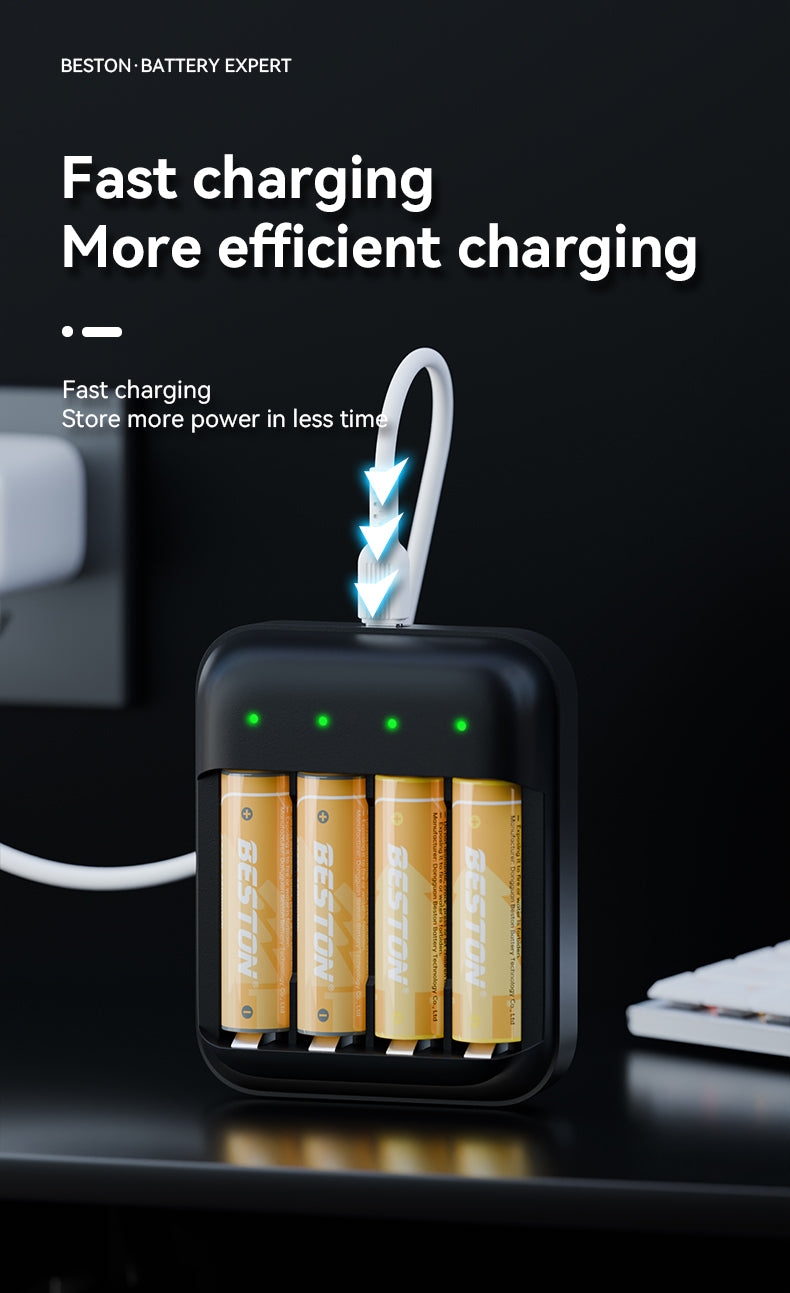 Beston - 恆壓1.5V AA 鋰電 充電池 3600mWh (4粒裝) 連充電器