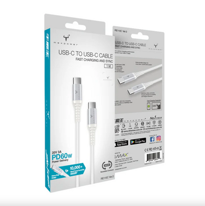 牛魔王 - RE110C USB-C 至 USB-C 快速數據充電線 PD 60W (白色)