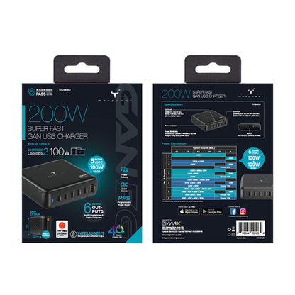 牛魔王 - TF260XJ 200W GaN 6位 USB 快速充電器