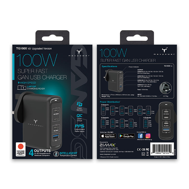 牛魔王 - TG100XV2 100W  4位 GaN USB 快速充電器