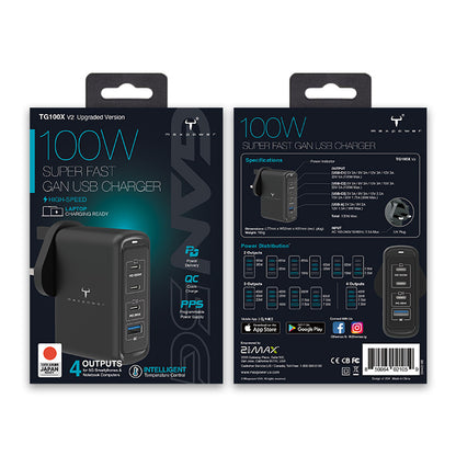 牛魔王 - TG100XV2 100W  4位 GaN USB 快速充電器