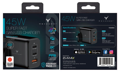 牛魔王 - TG45XV2 45W 3 位 GaN USB 充電器