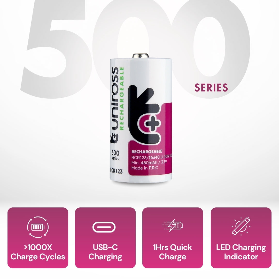 Uniross - 3.7V RCR123/16340 USB-C 鋰電 充電池