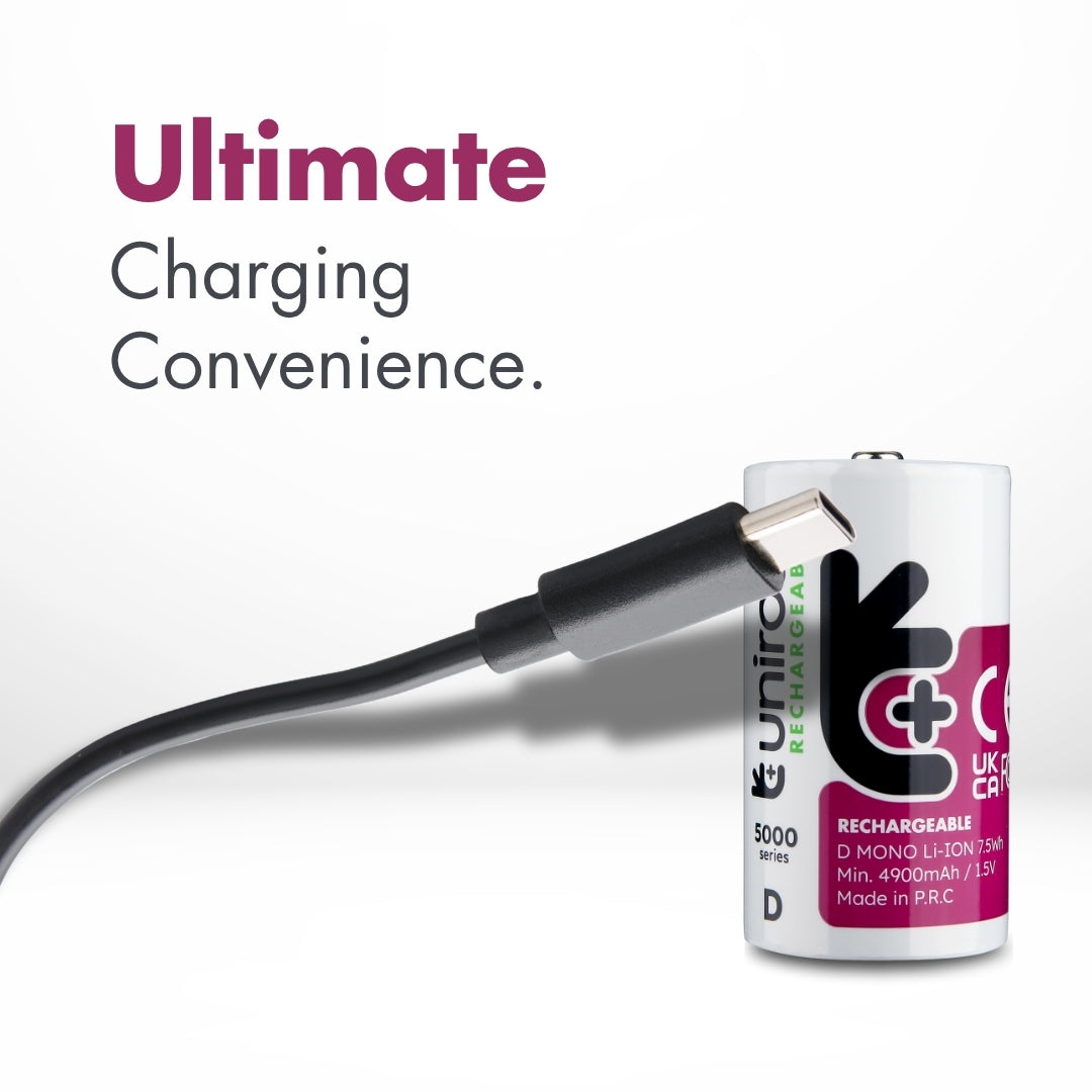 Uniross - 恆壓1.5V D型 USB-C 充電 鋰電池 (2粒裝) 大電 D電 LR20 HR20