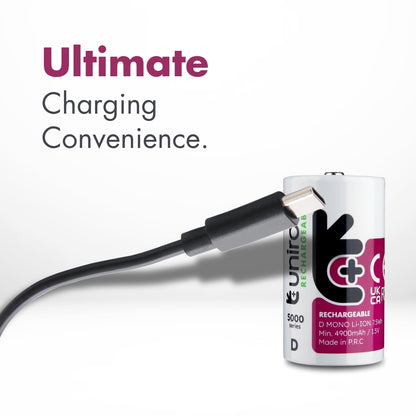 Uniross - 恆壓1.5V D型 USB-C 充電 鋰電池 (2粒裝) 大電 D電 LR20 HR20