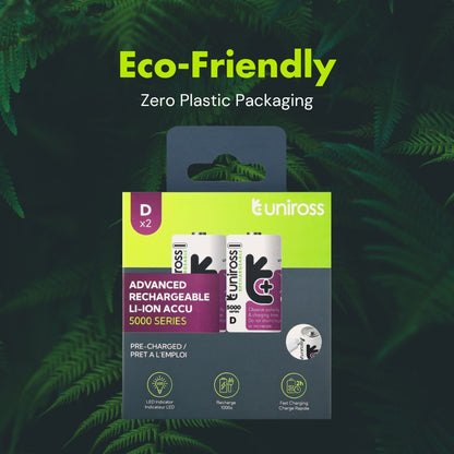 Uniross - 恆壓1.5V D型 USB-C 充電 鋰電池 (2粒裝) 大電 D電 LR20 HR20