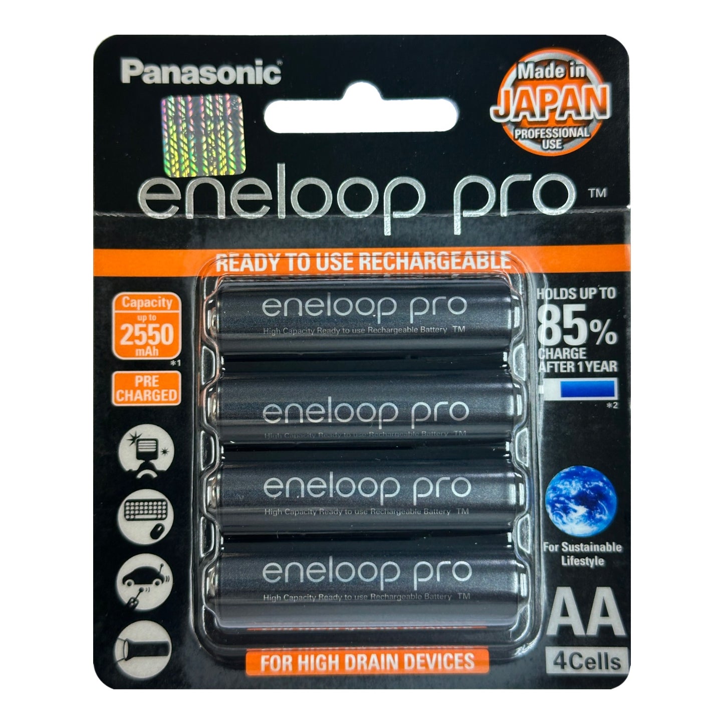 樂聲牌 - eneloop pro AA 2550mAh 環保充電池 (4粒裝) BK-3HCCE/4BT