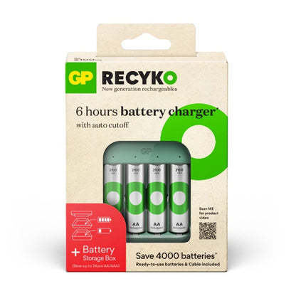 超霸 - GP Recyko充電電池入門套裝 — 含充電器 (B423) + 4粒 2100mAh AA充電電池 (附送電池收納盒)