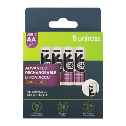 Uniross - 恆壓1.5V AA USB-C充電 鋰電池 (4粒裝)