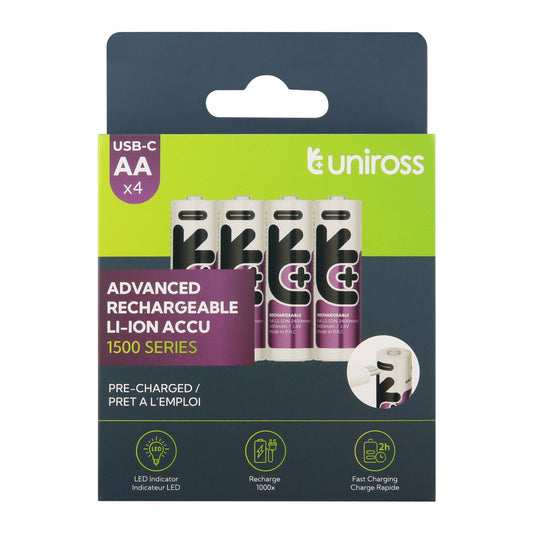 Uniross - 恆壓1.5V AA USB-C充電 鋰電池 (4粒裝)