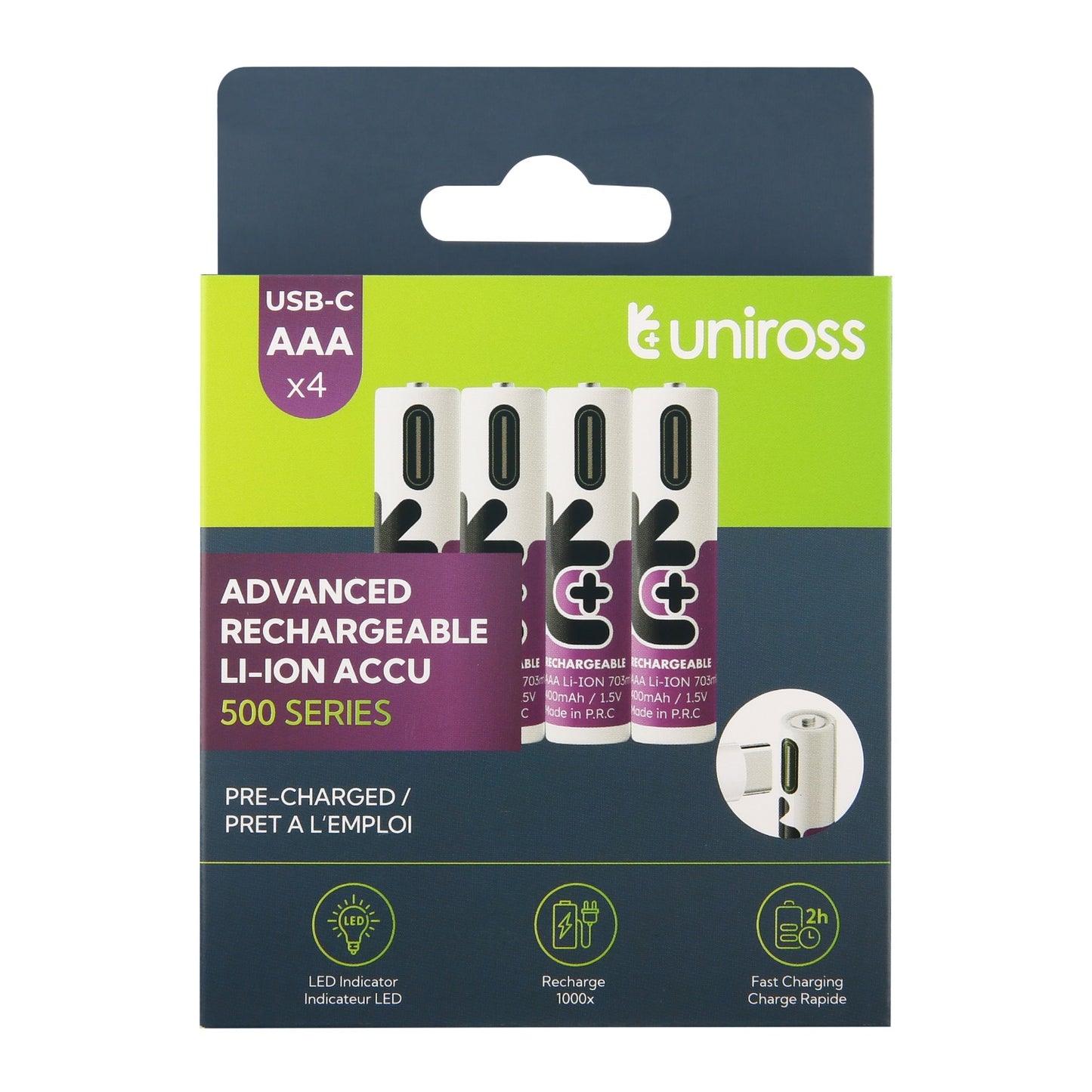 Uniross - 恆壓1.5V AAA USB-C充電 鋰電池 (4粒裝)