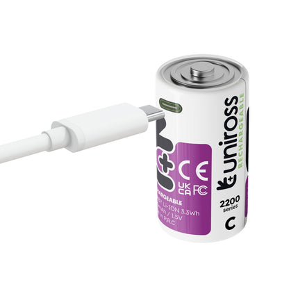 Uniross - 1.5V C型 USB-C 充電 鋰電池 (2粒裝) 中電 C電 LR14