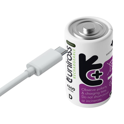 Uniross - 恆壓1.5V D型 USB-C 充電 鋰電池 (2粒裝) 大電 D電 LR20 HR20