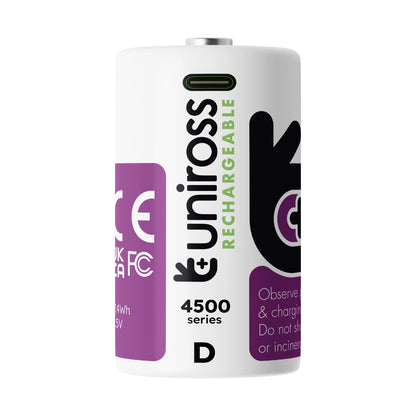 Uniross - 恆壓1.5V D型 USB-C 充電 鋰電池 (2粒裝) 大電 D電 LR20 HR20
